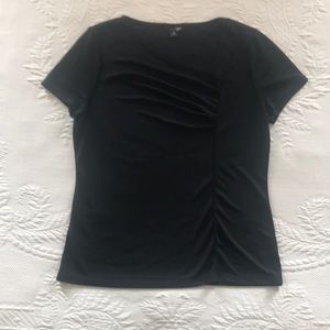 Black asymmetric gathered neck, short sleeve top